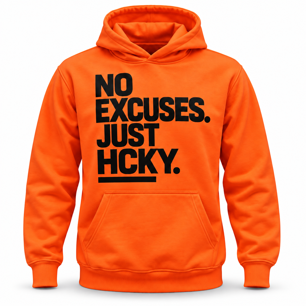 No Excuses. Just HCKY. Neon Hoodie – Neon Orange