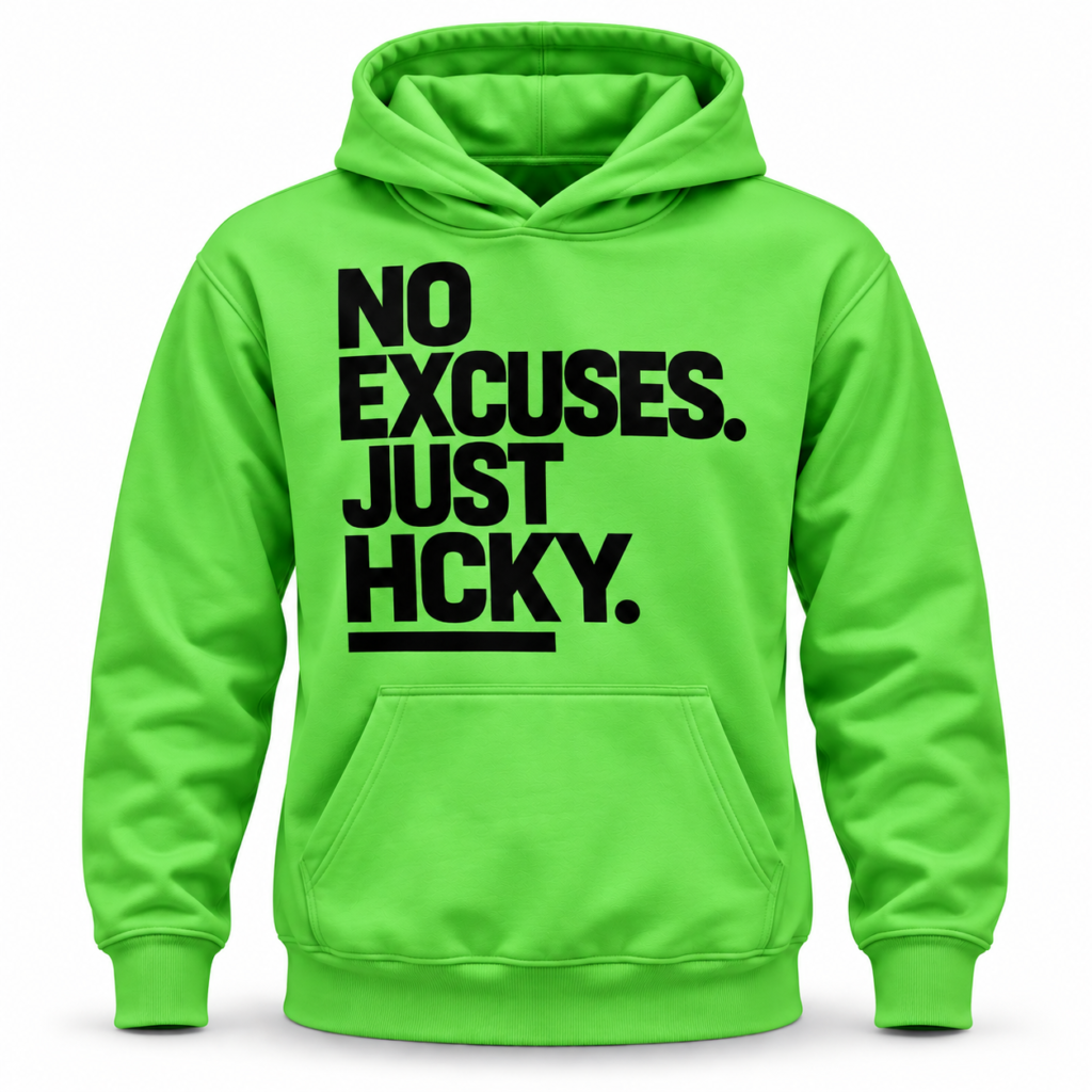 No Excuses. Just HCKY. Neon Hoodie – Neon Green