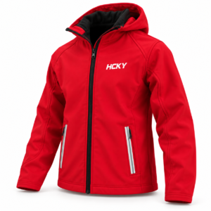 Kids Hooded Softshell Jacket – Red (side)