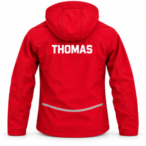 Kids Hooded Softshell Jacket – Red (back with name)