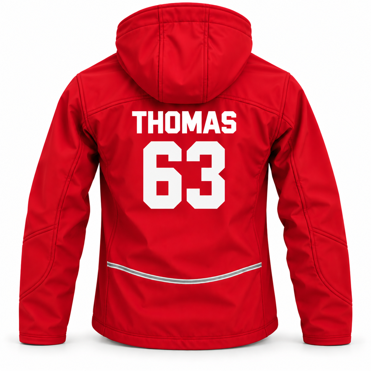 Kids Hooded Softshell Jacket – Red (back with name and number)